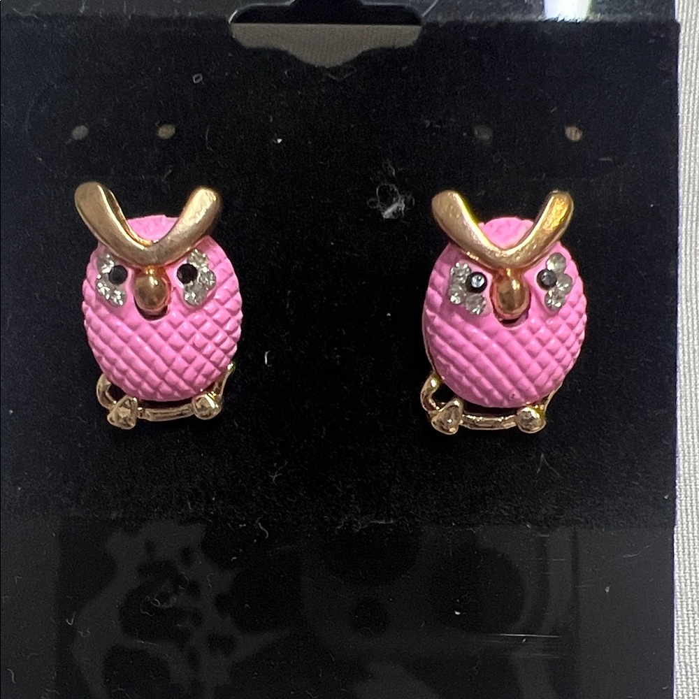 Pink and Gold Owl Earrings